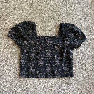 Madewell Black Puff Sleeve Crop Top